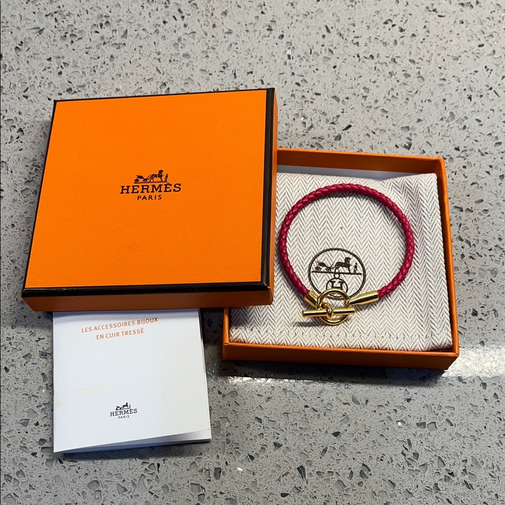 Hermes Paris Pink Glenan Braided Leather Bracelet - Picture 7 of 10